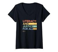 Mujer Literacy and Justice For All Teacher Librarian Graphic Camiseta Cuello V