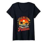 Mujer Little a Big Town Pontón Puesta del Sol Vacaciones de Verano Retirado Camiseta Cuello V