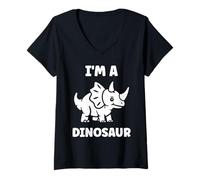 Mujer Little Dino Cute Funny Child Simple I'm a Dinosaur Camiseta Cuello V