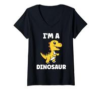 Mujer Little Dino Cute Funny Child Simple I'm a Dinosaur Camiseta Cuello V