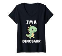 Mujer Little Dino Cute Funny Child Simple I'm a Dinosaur Camiseta Cuello V