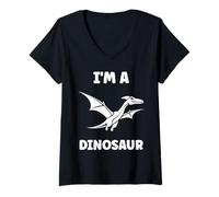 Mujer Little Dino Cute Funny Child Simple I'm a Dinosaur Camiseta Cuello V