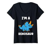 Mujer Little Dino Cute Funny Child Simple I'm a Dinosaur Camiseta Cuello V