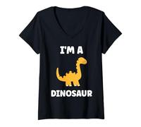 Mujer Little Dino Cute Funny Child Simple I'm a Dinosaur Camiseta Cuello V
