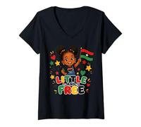 Mujer Little Free Juneteenth Black Girl Flag Camiseta Cuello V