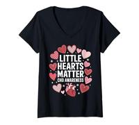 Mujer Little Heart Matter CHD Conciencia Divertida Cirugía a Corazón Abierto Camiseta Cuello V