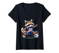 Mujer Little Kicker - Divertido diseño de Mapache Soccer Squad USA Camiseta Cuello V