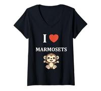 Mujer Little Marmosets Monkey Animals Funny i Love Marmoset Camiseta Cuello V
