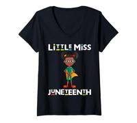 Mujer Little Miss Juneteenth Black Girl Melanina Linda Niñas Pequeñas Camiseta Cuello V