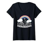 Mujer Little Miss Shenanigans Bandera de Irlanda Orgullosa Chica Irlandesa Camiseta Cuello V