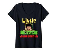 Mujer Little Mister Juneteenth Black King Melanina Piel Marrón Niños Camiseta Cuello V