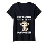 Mujer Little Monkey Marmoset Life is Better with Marmosets Camiseta Cuello V