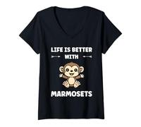 Mujer Little Monkey Marmoset Life is Better with Marmosets Camiseta Cuello V