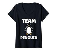 Mujer Little Penguins Animal Cute Minimalist Simple Team Penguin Camiseta Cuello V