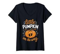 Mujer Little Pumpkin On The Way Pregnancy Announcement Halloween Camiseta Cuello V