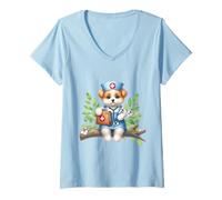Mujer Little Puppy Enfermera Estetoscopio Perro Médico Camiseta Cuello V