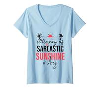 Mujer Little Ray of Sarcastic Sunshine Hello Summer Vibes Vacation Camiseta Cuello V