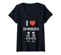 Mujer Little Zombie Halloween Dead i Love Zombies Camiseta Cuello V