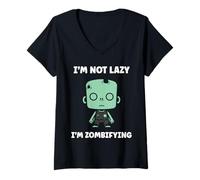 Mujer Little Zombies Dead Halloween Not Lazy I'm a Zombie Camiseta Cuello V