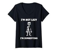 Mujer Little Zombies Dead Halloween Not Lazy I'm a Zombie Camiseta Cuello V
