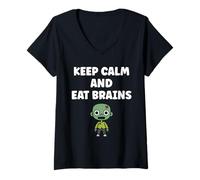 Mujer Little Zombies Halloween Dead Eat Brains Zombie Camiseta Cuello V