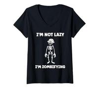 Mujer Little Zombies Halloween Dead Not Lazy I'm a Zombie Camiseta Cuello V
