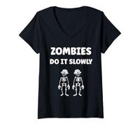Mujer Little Zombies Halloween Dead Slowly Zombie Camiseta Cuello V