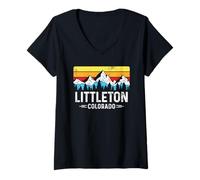 Mujer Littleton Colorado Montañas Rocosas Littleton CO Souvenir Camiseta Cuello V