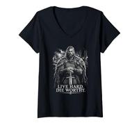 Mujer Live Hard Die Worthy Viking Sword Diseño nórdico Camiseta Cuello V