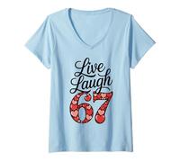 Mujer Live Laugh 67 Corazones De San Valentín Clásico Estética Meme Camiseta Cuello V