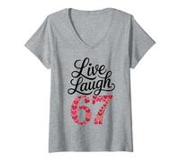 Mujer Live Laugh 67 Cute Valentine Hearts Estética Meme Camiseta Cuello V