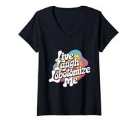 Mujer Live Laugh Lobotomize Me Retro Lobotomía Dark Comedy Groovy Camiseta Cuello V