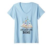 Mujer Live Laugh & Love Books Reading Butterfly Book Lover Bookish Camiseta Cuello V