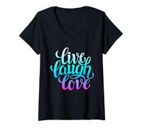 Mujer Live Laugh Love tee Shirts, Inspiration Cool Quotes Graphic Camiseta Cuello V