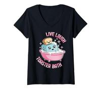 Mujer Live Laugh Toaster Bath Funny Life Funny Diching Cute Kawaii Camiseta Cuello V