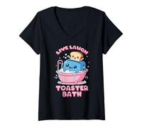Mujer Live Laugh Toaster Bath Funny Life Funny Dichos Camiseta Cuello V