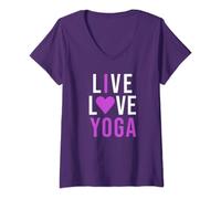 Mujer Live Love Yoga - Morado I Love Yoga Namaste Camiseta Cuello V