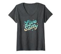 Mujer Live Salty Retro Beach Vibes Sea Salt Ocean Lovers Camiseta Cuello V