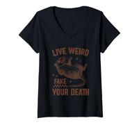 Mujer Live Weird Fake Your Death Possum Cita Camiseta Cuello V