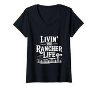 Mujer Livin' The Rancher Life Country Style para Rancheros Orgullosos Camiseta Cuello V