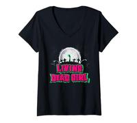 Mujer Living Dead Girl Zombie Mujeres Negro Horror Halloween Camiseta Cuello V