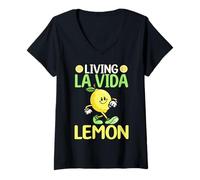 Mujer Living La Vida Lemon Cute Walking Citrus Camiseta Cuello V