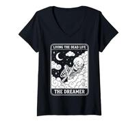 Mujer Living The Dead Life Skeleton Dreamer Tarot Occult Camiseta Cuello V