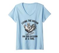 Mujer Living The Dream One Bad Decision At A Time Raccoon Rooster Camiseta Cuello V