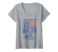Mujer Living The Paris Dream Bicycle Street Art Camiseta Cuello V