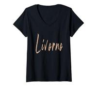 Mujer Livorno Italia Diseño Elegante Vintage Camiseta Cuello V