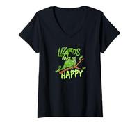 Mujer Lizards Make Me Happy Reptile Camiseta Cuello V