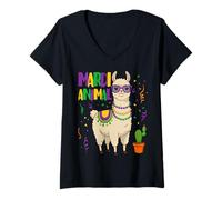 Mujer Llama Animal Mardi Camiseta Cuello V