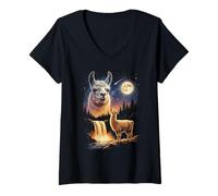 Mujer Llama Aullando a la Luna, extraño Meme Divertido, Llama Alpaca de los 90 Camiseta Cuello V