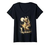 Mujer Llama Aullando En La Luna Meme Camiseta Cuello V